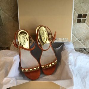 Michael Kors Orange and Gold Wedge Sandals 7.5